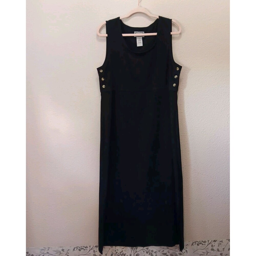 Jane Ashley Overall Sheath Dress Size Medium Side Buttons Embroidery Black